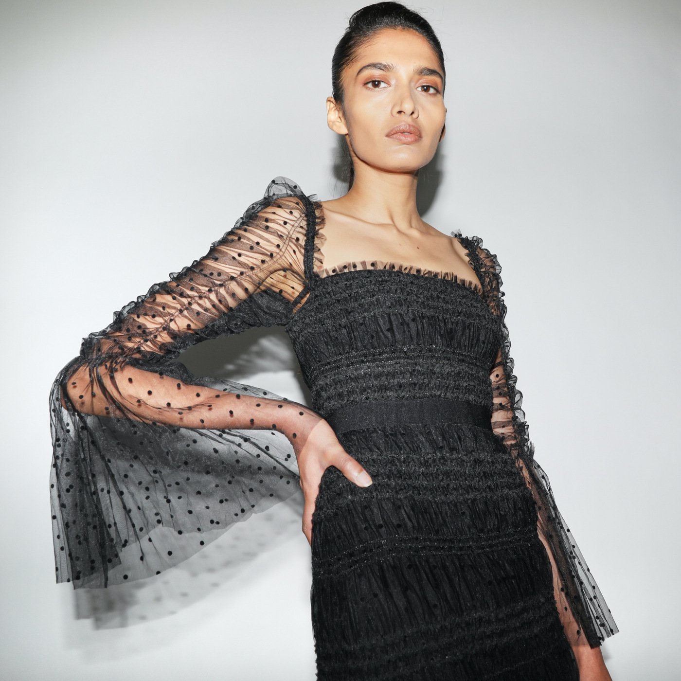 High-End Polka Dot Mesh Chiffon Dress for Women