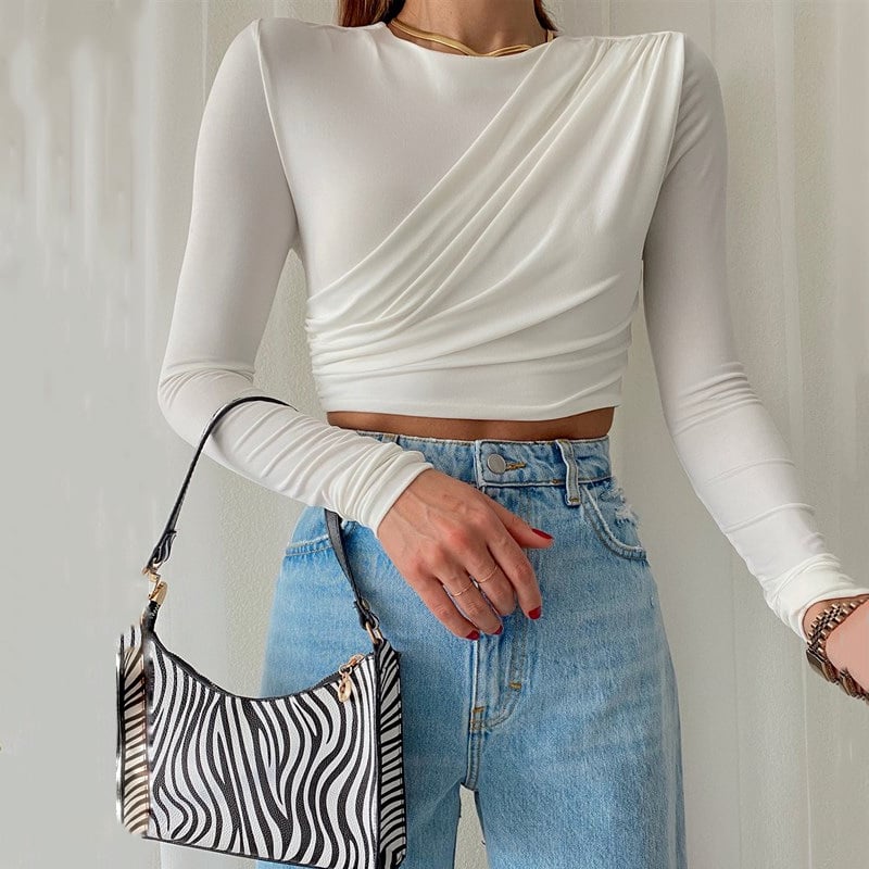 Simple Round Neck Long-sleeved Fitted Top